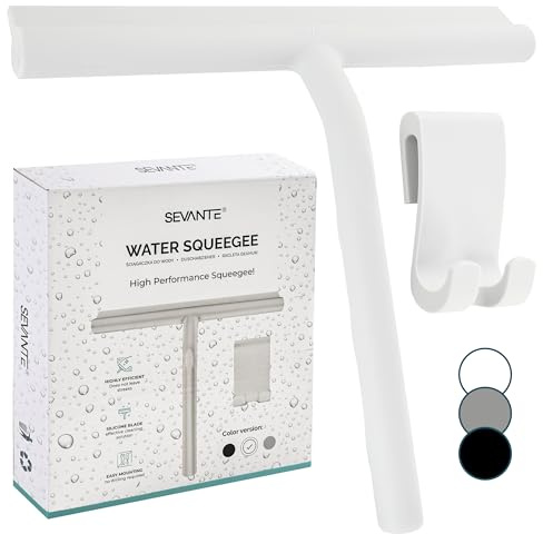 SEVANTE Duschabzieher 21 cm - Silikon Fensterabzieher - Bad Accessoires - Abzieher Dusche mit Halterung - Flitsche für Dusche, Glas und Spiegel - Duschkabinenabzieher - Weiß