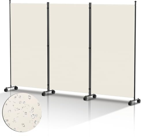 Ansobea Paravent Raumteiler auf Rollen, Trennwand Faltbar 3-teilig 263x181x30cm,Sichtschutzwand für Schlafzimmer,Trennwand Sichtschutz aus Polyesterfaser,Paravent Einfache Installation（Beige）