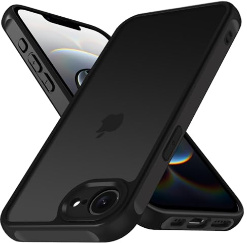 ivoler Matt fodral för iPhone 16:e 6,1 tum, [militärt stötskydd] baksida genomskinligt skyddsfodral tunt anti-repor stötfångarskydd, svart