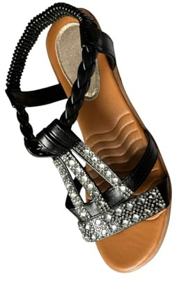 AEGJEGVD 2024 Sandals for Women Fish-mouth Slip-on Slope Heel Shoes Casual Bohemian Rhinestone Roman Sandals Open Toe Non Slip Slides Wedge Beach Orthopedic Sandals Summer Flat Sandals UK Size 3-7.5