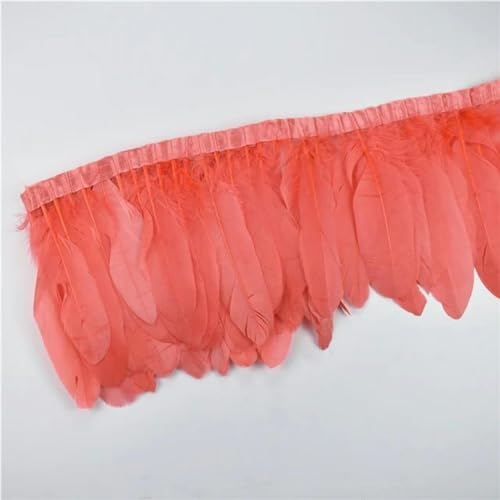 ZUYCML 2 Meter Lederbesatz aus rosa Gänsefedern, Dekoration, farbige Gänsefedern, Basteln, Gänsebänder, Fransen, Hochzeitsfedern zur Dekoration, Wassermelonenrot