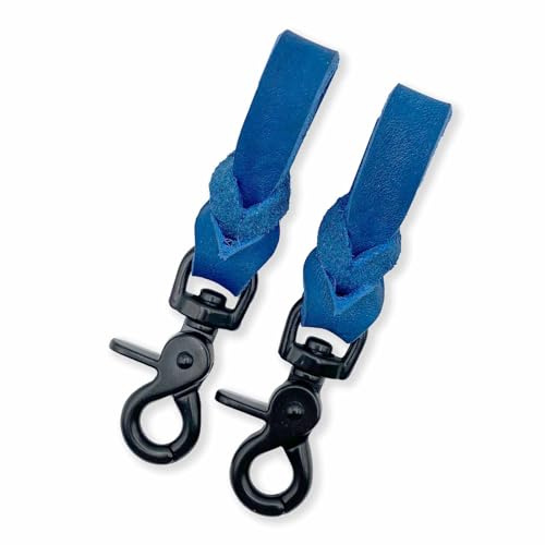 Steigbügelhalter (Paar) aus Fettleder, geflochten, in vielen Farben (Azublau, Schwarz-Matt)
