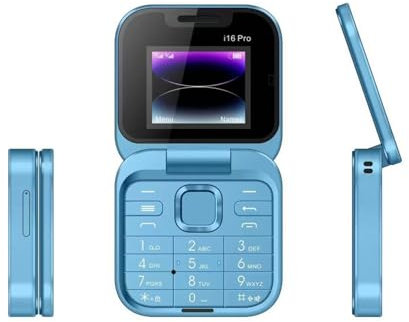 I16 Pro Téléphone Portable Pliable À Rabat, Téléphone Portable pour Senior, avec Un Grand Bouton, Carte 2sim, Cadeau Fête des Pères/Fête des Mères, Facile à Utiliser(Color:Bleu)