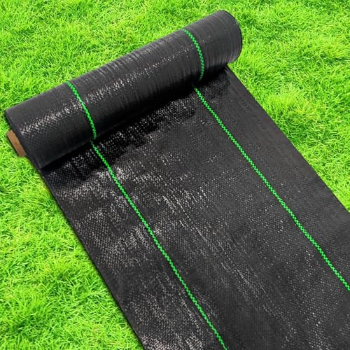 Groweco Tela de barrera de malezas resistente, cubierta de suelo de jardín de 3.2 onzas, tela resistente de 1 x 50 pies, tela de barrera de malezas duradera para patio, huertos, macizos de flores