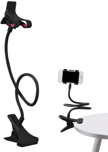 Support de téléphone portable universel pour bureau et lit - Bras réglable en col de cygne - Pince multifonction