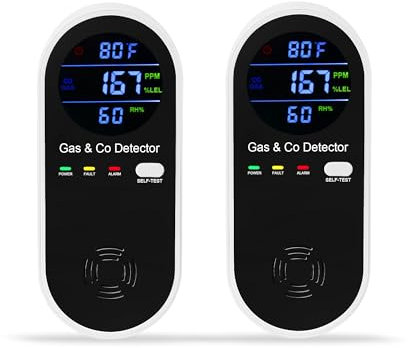 2 Packs Combination Natural-Gas and Carbon-Monoxide-Detector,Koabbit 4-in-1 CO/LPG/LNG Explosive Gas Detector Alarm with Temperature(°F) & Humidity for Home,RV,Hotel,Apartment
