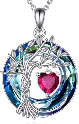 Livets trädkedja för kvinnor 925 sterlingsilver månadssten hänge kedja med kristall årsdag födelsedag jul bröllop smycken för kvinna syster, Sterlingsilver, Kubisk zirkoniumdioxid