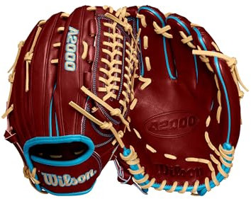 Wilson Guante de béisbol de invierno 2024 A2000 D33 de 11.75 pulgadas, ladrillo/azul tropical-X/rubio, lanzamiento a mano izquierda