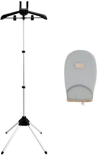 Soporte de vapor con guantes de planchado, estante para vaporizar ropa, plegable, soporte telescópico para planchar ropa, camisas, trajes (negro)