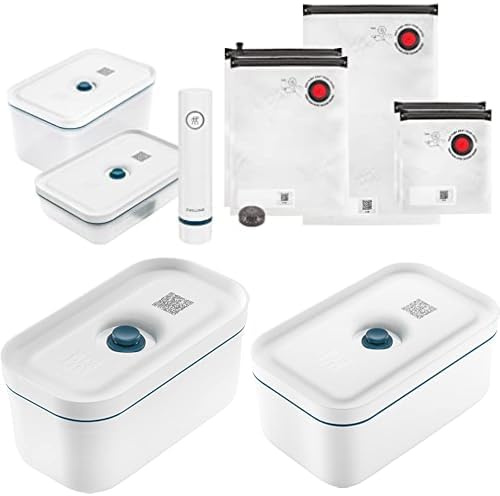 ZWILLING Fresh & Save Vakuum Starterset 10-tlg, inkl. 4x Lunchboxen/Vakuumdosen (S, M, L & flat), Pumpe und 5 Beutel, hält Lebensmittel länger frisch, Material: Kunststoff, Farbe: La Mer