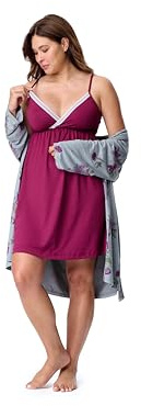 Motherhood Maternity Nursing Nightgown & Robe Set, Chemise Labor and Delivery Gown for Breastfeeding, Purple Potion/Autumn Rose Print, 2-Piece Set, Medium
