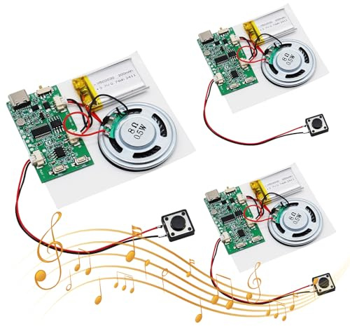 USB Soundmodul AYWHP 3PCS Musik Sprachaufzeichnungsmodul mit Lautsprecher MP3 USB Kabel Aufladbarer Akku, Top Lautsprecher für DIY Karten, Geschenke, Spielwaren, selbst gestalten