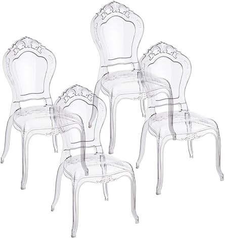 Baroni Home Set aus 4 transparenten Polycarbonat-Stühlen, Elegantes stapelbares und wasserdichtes Design für Wohnzimmer, Esszimmer, Schlafzimmer, 48X46X98, Smerli