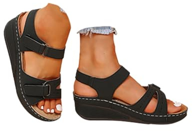 Walking Shoes for Women UK, Sandals for Women UK Orthopedic Shoes for Women Plantar Fasciitis Comfort Wedge Sandals Open Toe Ankle Strap Sandals Summer Wide Fit Cushion Walk Leather Sandal Size 6.5