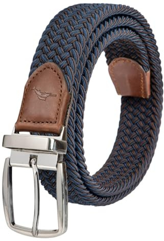 Tommy Bahama Men's Stretch Braided Reversible Leather Trim Belt, Navy/Brown, L/XL (38-42)