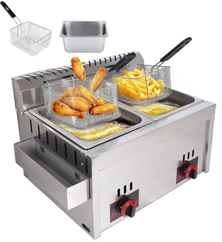 SofaHills Friteuse à Gaz Professionnelle - Friteuse à Gaz Commercial,Convient Aux Restaurants/Cuisines Domestiques/Snack-Bars,Puissance De Feu RéGlable,Design en Acier Inoxydable Facile à Nettoye