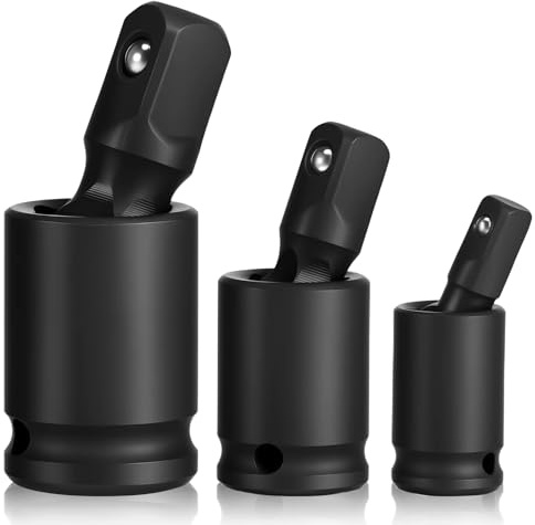 Bohaner 3-Piece Universal Joint Impact Socket Set (1/4, 3/8, 1/2 Drive), 360° Swivel Wobble Adapter U-Joint with Ball Detent for Power Drills, Impact Wrenches & Manual Ratchets