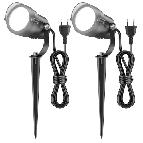 HIBOITEC 12W Gartenbeleuchtung mit 1,5m Kabel 1320LM Gartenstrahler | IP65 Wasserdichte Gartenbeleuchtung mit Strom, 270° Schwenkbar Kaltweiß Gartenlampen für Draußen Haus Hof Terrasse, 2 Stück