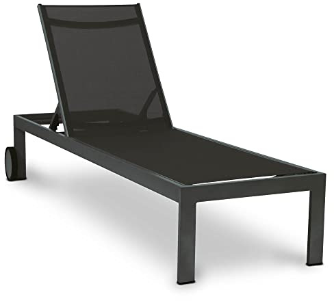 acamp Sonnenliege wetterfest | Verstellbare Rückenlehne | Aluminium-Gestell mit 2 Rollen | Bezug aus atmungsaktivem Gewebe | Gartenliege mit hohem Liegekomfort | Relax-Liege in Anthrazit