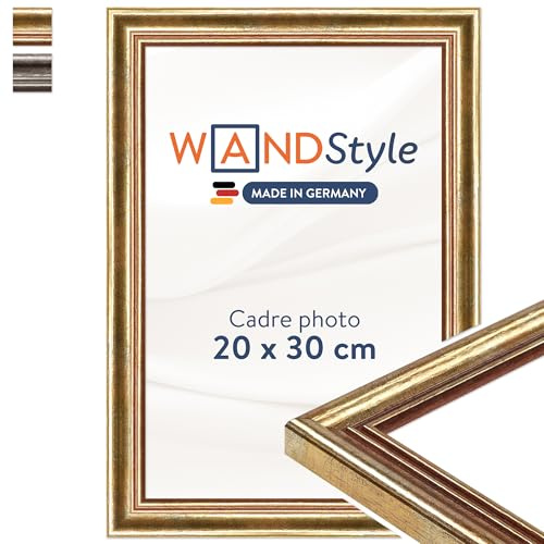 WANDStyle goldener Bilderrahmen 20x30 Holz, Bilderrahmen Gold Vintage | Hochwertiger Holzbilderrahmen Antik, Posterrahmen zum Aufhängen, Rahmen 30x20 cm, Fotorahmen H400 Made in Germany