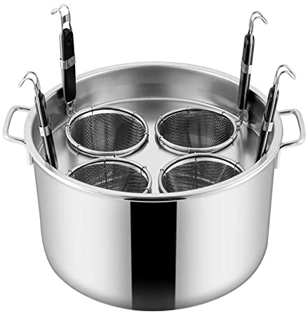 MRKU Cuocipasto Multipots 4 Fori in Acciaio Inox per Cucinare Noodles, Gnocchi, vaporiera con 4 Inserti in Rete, cestello per Cottura a Vapore per Cucina di casa e Ristorante.