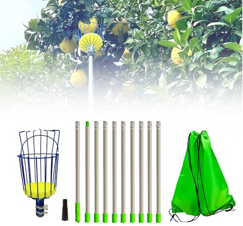 Fruit Picker, 2025 Upgrade Apple Picker with Telescopic Handle, Berry Picker Fruit Picking Tool with Lightweight Stainless Steel Connecting Pole and Basket, Multi Use for Various Fruits (4M)