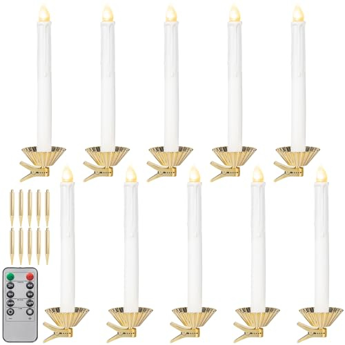 KI Store 10 Stück LED kerzen mit Timerfunktion 21cm weihnachtsbaum Stabkerzen Weiß mit Fernbedienung, Kerzenhalter abnehmbaren Clips für Weihnachtsdeko tischdeko girlande deko