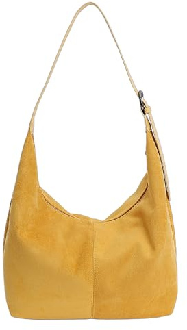 IBALUILU Kunstwildleder Handtasche Damen, Shopper Tasche Damen mit Reißverschlüsse, Elegante Beuteltasche für Frauen, Modische Schultertasche Slouchy Tote Hobo Bag für Shopping Arbeit Schule (Gelb)