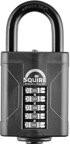 Squire Heavy Duty Padlock (CP60) - Toughest Steel Shackle - 5 Wheel Combination Padlock - Alloy Steel for Corrosion Resistance - Weatherproof Lock for Home, School & Garage (Black, 60mm)