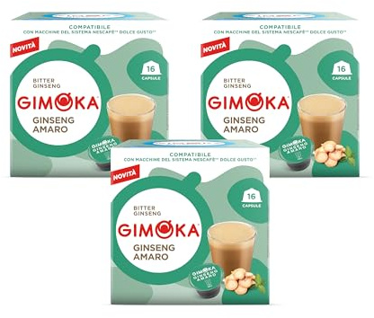 Gimoka Goût CAFÉ AU GINSENG AMER - 48 Capsules - Compatibles avec les Machines à Café de la Marque Nescafé Dolce Gusto - Produit en Italie (lot de 3 x 16)