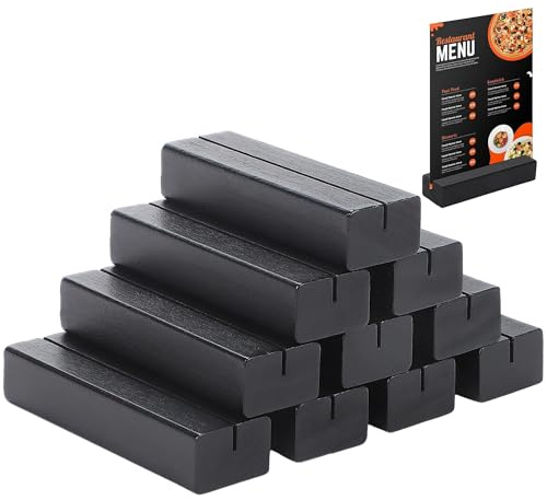 Elcoho 18er Pack Holz Kartenhalter, 10 x 3 x 2 cm Stabil Platz Tisch Karte | Menükartenhalter Postkarten Foto Halter für Hochzeiten, Bankette, Jubiläen, Partyzubehör, Schwarz