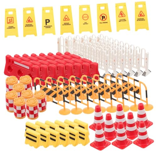 FIXOSHEE Ensemble de Jeu Panneaux de Signalisation Routière pour Garçon et Filles, 62 Pièces Miniature, Plastique Coloré, Jouet Pédagogique Éducatif, Barrière de Circulation, Simulation