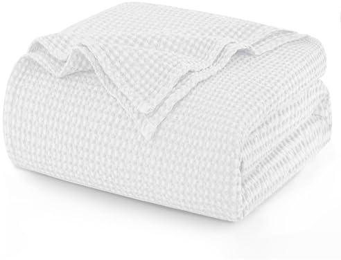 Talasily 100% Cotton Waffle Blanket Throw Blanket for Sofa - Double Size Blankets for Bed, Soft Lightweight Breathable Bed Blanket, Home Decor Gift Blanket 150 x 200cm, White