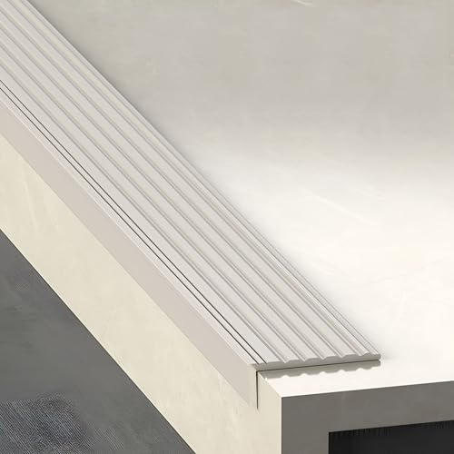 100/110cm Profilo per Bordi Scale in metallo bianco, Profilo di Protezione per Gradini in alluminio a forma di L antiscivolo, Profilo Angolare per interni/esterni