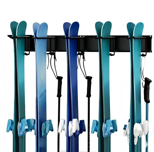 SopimusZ Mensola da parete per archiviazione di sci, supporto per sci, capacità per 10 paia, supporto da parete per skateboard, supporto per sci in acciaio per casa e garage