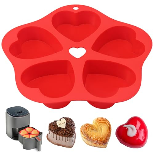BMSQOFD 1 Pieces Air Fryer Egg Bite Muffin Pan Heart Silicone Mold for Oven Baking,Muffin Tins Cake Cups Tray for Air Fryer Liners Basket Instant Pot Accessories Baking Muffin Cakes Pancake YB-AW1