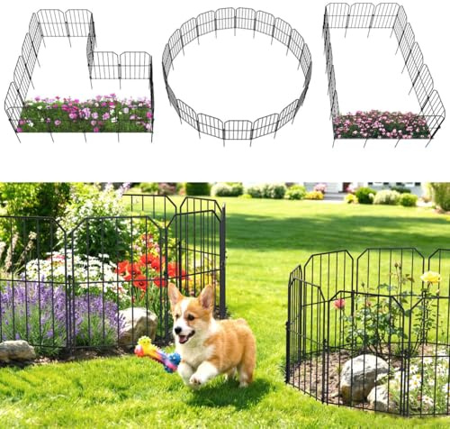 VANCASTLE Decorative Garden Fence, Toatal 10FT(L) x 24IN(H) Outdoor Metal No Dig Fence Animal Barrier, Rustproof No-Tool Assembly Landscape Edging for Yard, Lawn, Patio, Flower Bed-10 Panels Design A