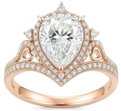 Ayoiow Kronenhalo Vorsteckring Rosegold 585 für Damen mit Moissanit, Freundschaftsringe Rosegold, 14 Karat Roségold Größe 53 (16.9)