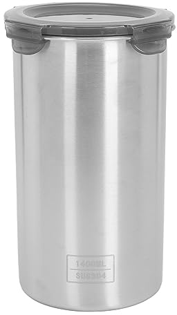 Purokise Boîte Hermétique Inox 1400ml, Pot Conservation Café Sucre Thé 19cm | Acier inoxydable 304, Couvercle transparent à clips, Joint silicone étanche, Rangement cuisine