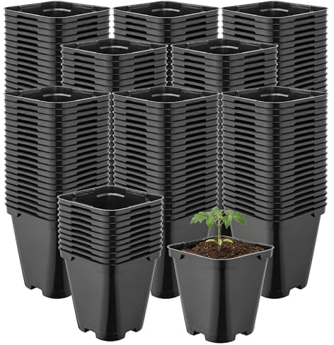 Garronda Maceta de plástico 9 x 9 x 9,6 cm (0,5L) Set de 200 Cuadrada con Esquinas Redondeadas con Orificios de Drenaje Resistente para jardín Invernadero balcón Interior y Exterior Negro GD-0200