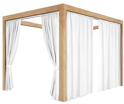 HOME DEKO Terrassenvorhang mit Tunnelzug, Wasserdichter Gartenvorhang für Terrasse, Balkon, Pergola & Pavillon, Schutz vor Regen & Wind, Weiß, 220 x 155 cm, 2 Stück