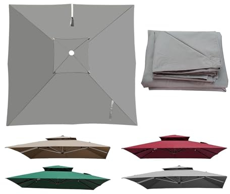 ESOYAWE Coperture per Ombrelloni Decentrato da Giardino, Quadrato 3x3m 2.5x2.5m 8 Stecche Telo in Poliestere Impermeabile Anti-UV, Top Telo di Ricambio Superiore per Ombrellone Esterno(Gray,2.5x2.5m)