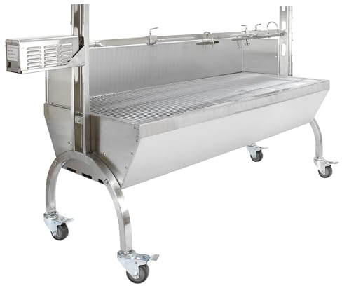 KuKoo Rôtissoire à Charbon en Acier Inoxydable Capacité de 90 kg de Viandes Barbecue à Broches Grill Restauration Cuisine Évènements CHRD HORECA