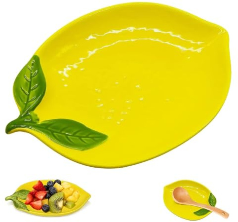 Ceramic Spoon Rest, Lemon Ceramic Spoon Holder, Colourful Spoon Rest Kitchen with Leaf Decoration, Cute Utensil Rest for Stove Top Kitchen Counter, Suitable for Ladle Spatula Tool