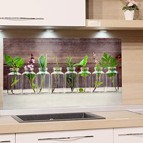 GRAZDesign Küchenrückwand Spritzschutz Glas für Küche, Herd Bild Motiv Kräuter im Glas Küchenspiegel Glasrückwand Herdblende 4mm ESG Glas, 80x50cm