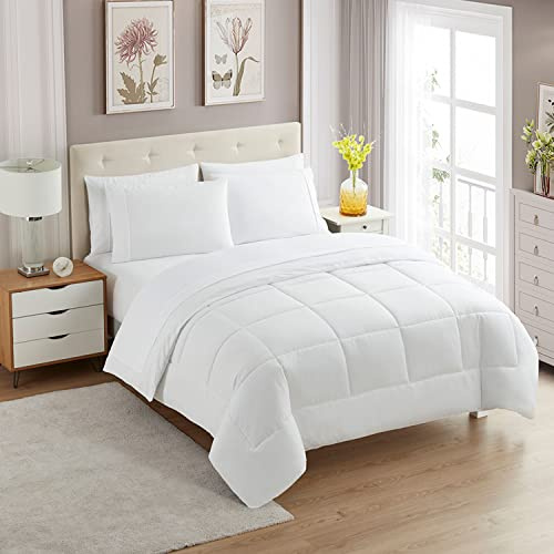 Sweet Home Collection Ultra Soft Down Alternative Set & Luxurious Bed Sheets, Polyester, White, Queen