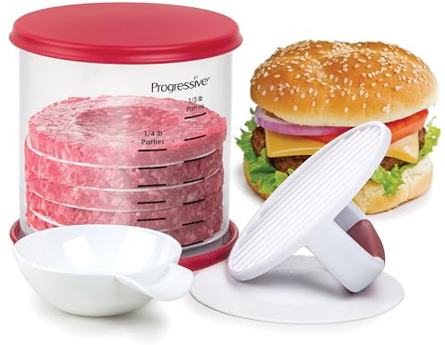 PrepWorks Perfect Burger Press Set – Press & Store Up to 6 Burgers, Non-Skid Base, Non-Stick Coating
