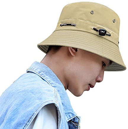 ITODA Fischerhut Sommer UV Schutz Sonnenhut Frauen Herren Buschhut Faltbar Fischermütze Breite Krempe Sonnenmütze Einfarbig Anglerhut Unisex Eimerhut Outdoor Hut Eimerhut Wandern Angeln Beige