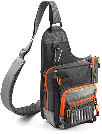 MAXIMUMCATCH Fly Fishing Sling Pack Adjustable Backpack Fishing Sling Bag (V-Cross Sling Pack(Orange+Grey))