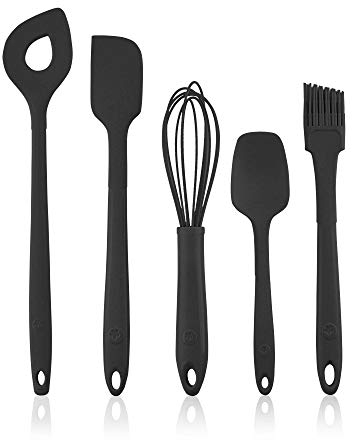 Kochblume Back Set 5-teilig | Backlöffel, Teigschaber M, Flexlöffel S, Schneebesen M, Pinsel S | in der bunten Box (anthrazit)